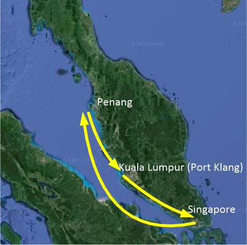 Buy 1 Free 1: Port Klang-Singapore-Penang-Port Klang Routes Map
