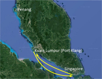 Singapore-Port Klang-Singapore (Sunday) Routes Map