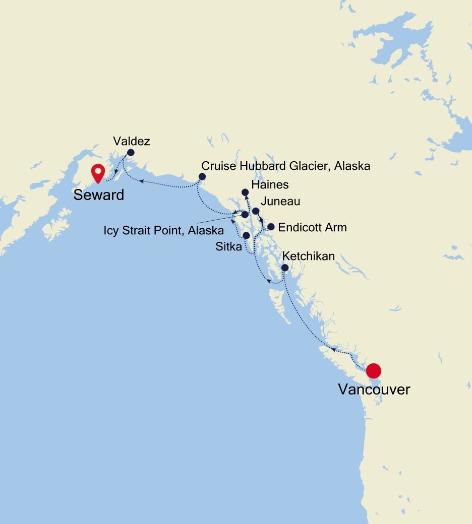 11 Days Alaska Northbound (May) Routes Map