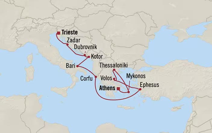 Adriatic & Aegean Medley: Venice to Athens Routes Map
