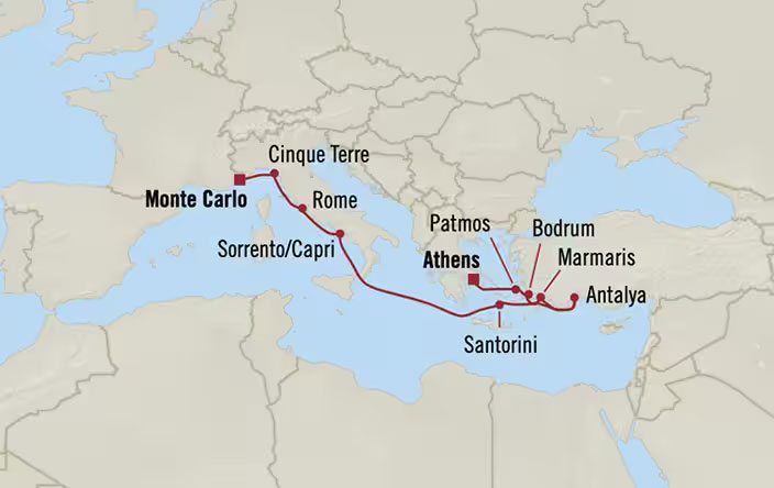 Azure Mediterranean: Monte Carlo to Athens Routes Map