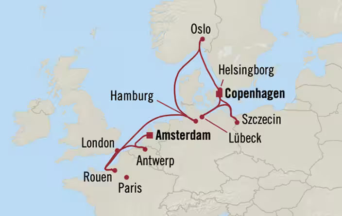 Best Of Northern Europe: Copenhagen to Amsterdam Routes Map