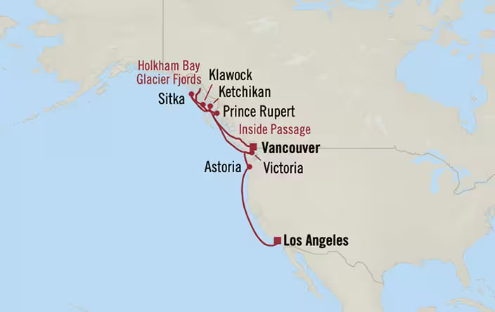 Alaska & Cascadia: Vancouver to Los Angeles Routes Map