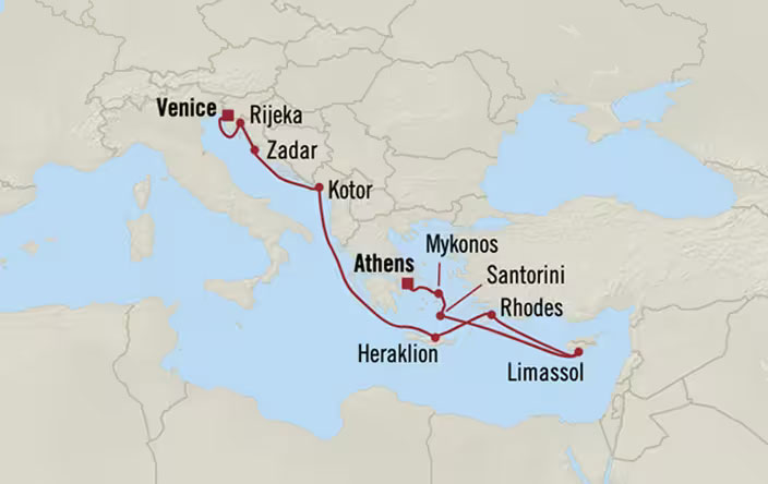 Historical Icons: Trieste to Athens Routes Map