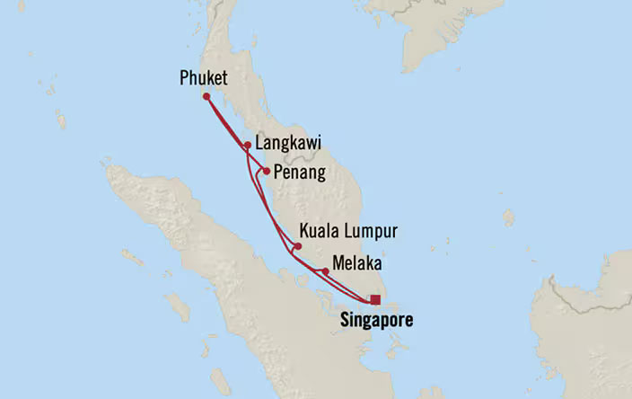 Malay Peninsula Treasures: Singapore to Singapore Routes Map
