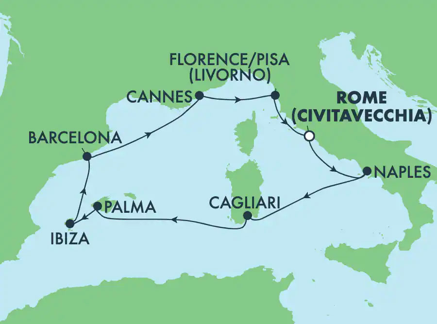 Mediterranean: Italy, France & Spain from Rome Routes Map