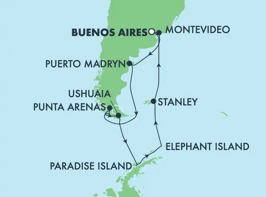 Antarctica & South America: Argentina & Chile Routes Map