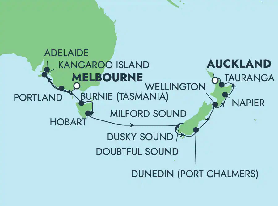 Australia & New Zealand: Wellington & Auckland Routes Map