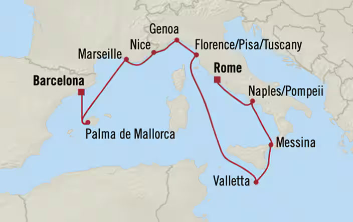 Renaissance Triumphs: Rome to Barcelona Routes Map