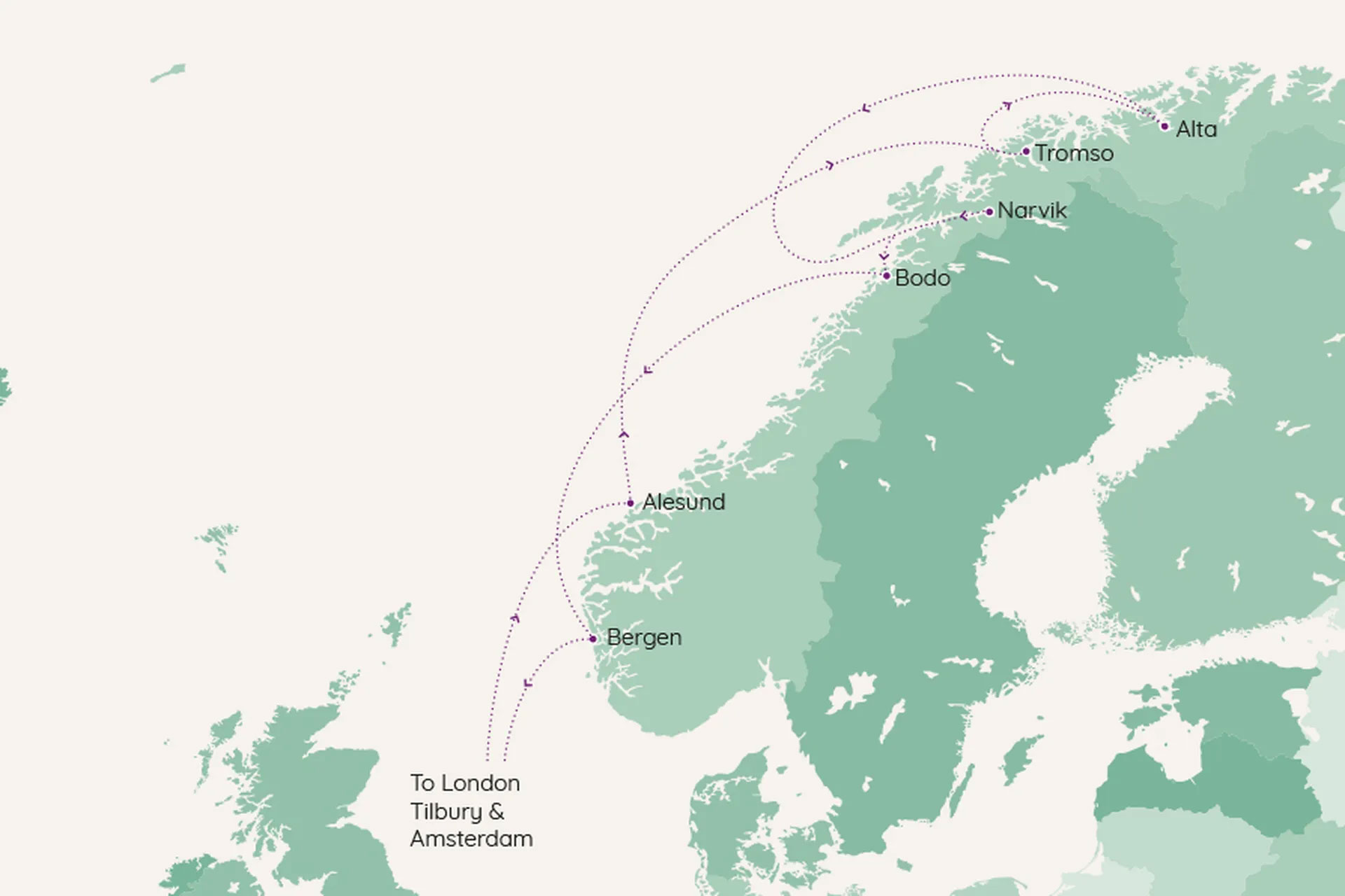 Norway chasing the Northern Lights Routes Map