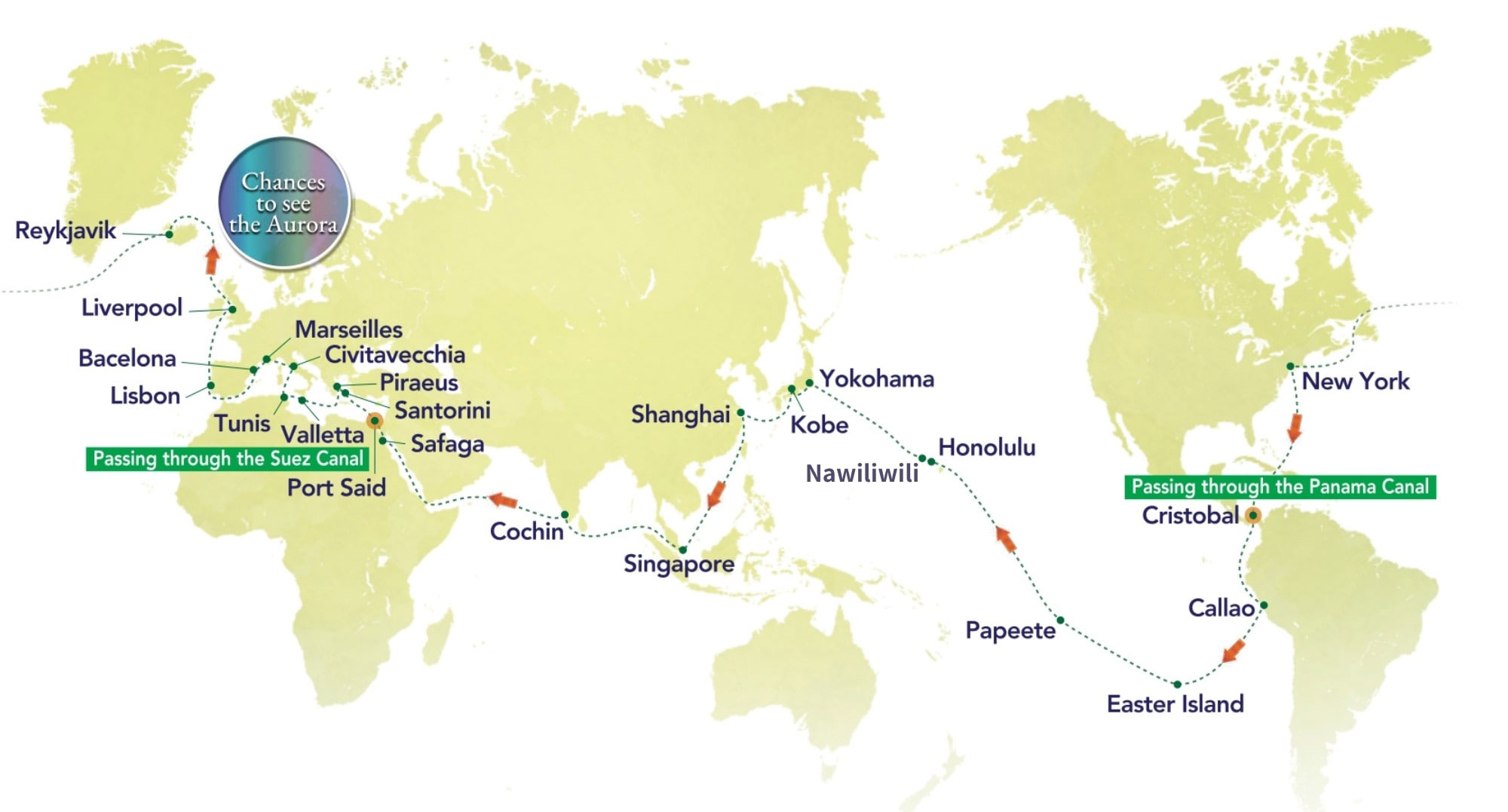 121st Global Voyage: 98 Days Singapore - Yokohama Routes Map