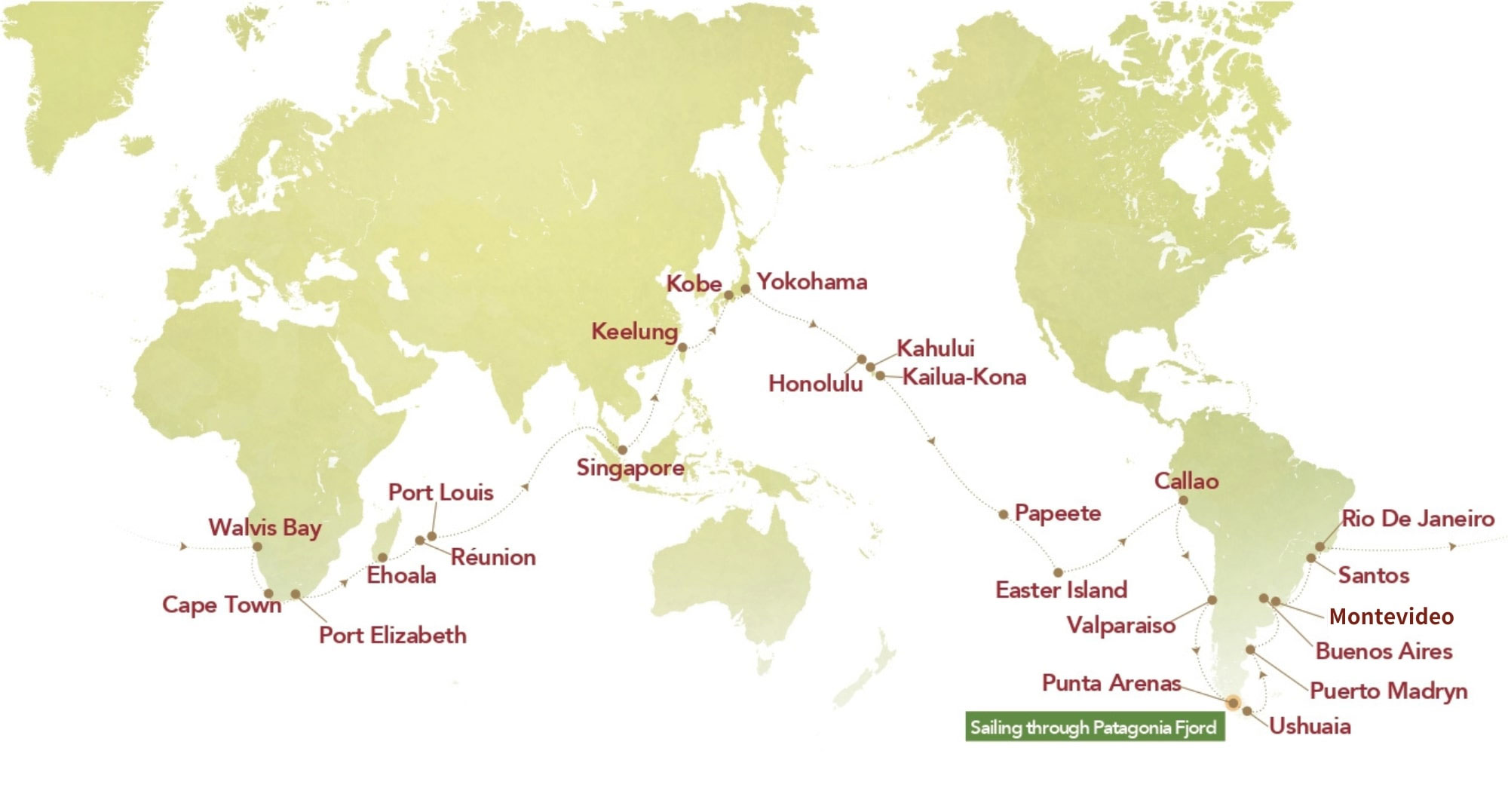 122nd Global Voyage: 97 Days Yokohama - Singapore Routes Map