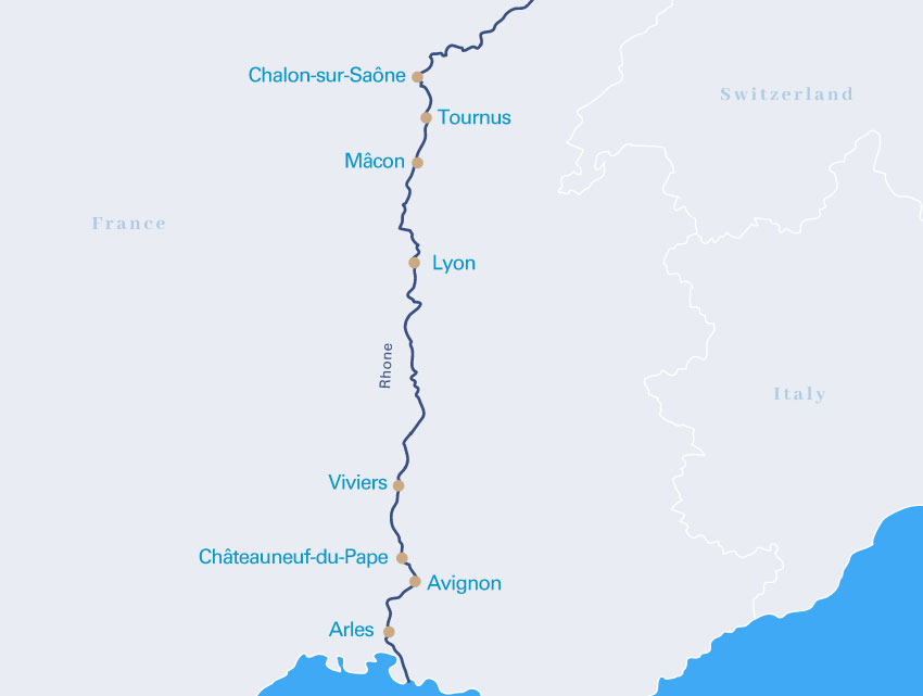 Mediterranean Rhône from Lyon Routes Map