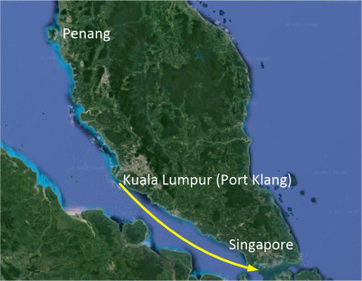 One Way Port Klang to Singapore (Monday) Routes Map