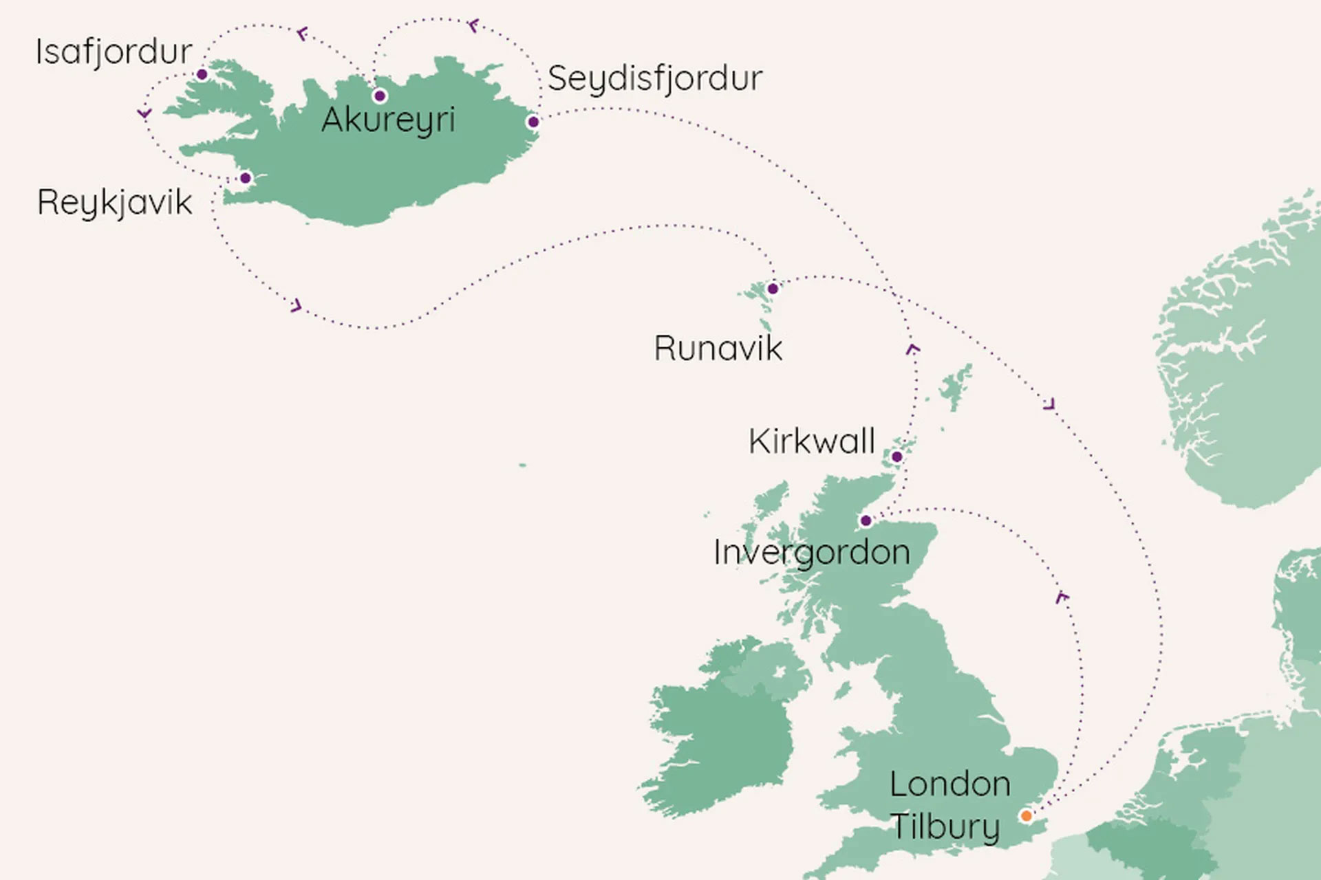 Treasures of Scotland and Iceland Routes Map