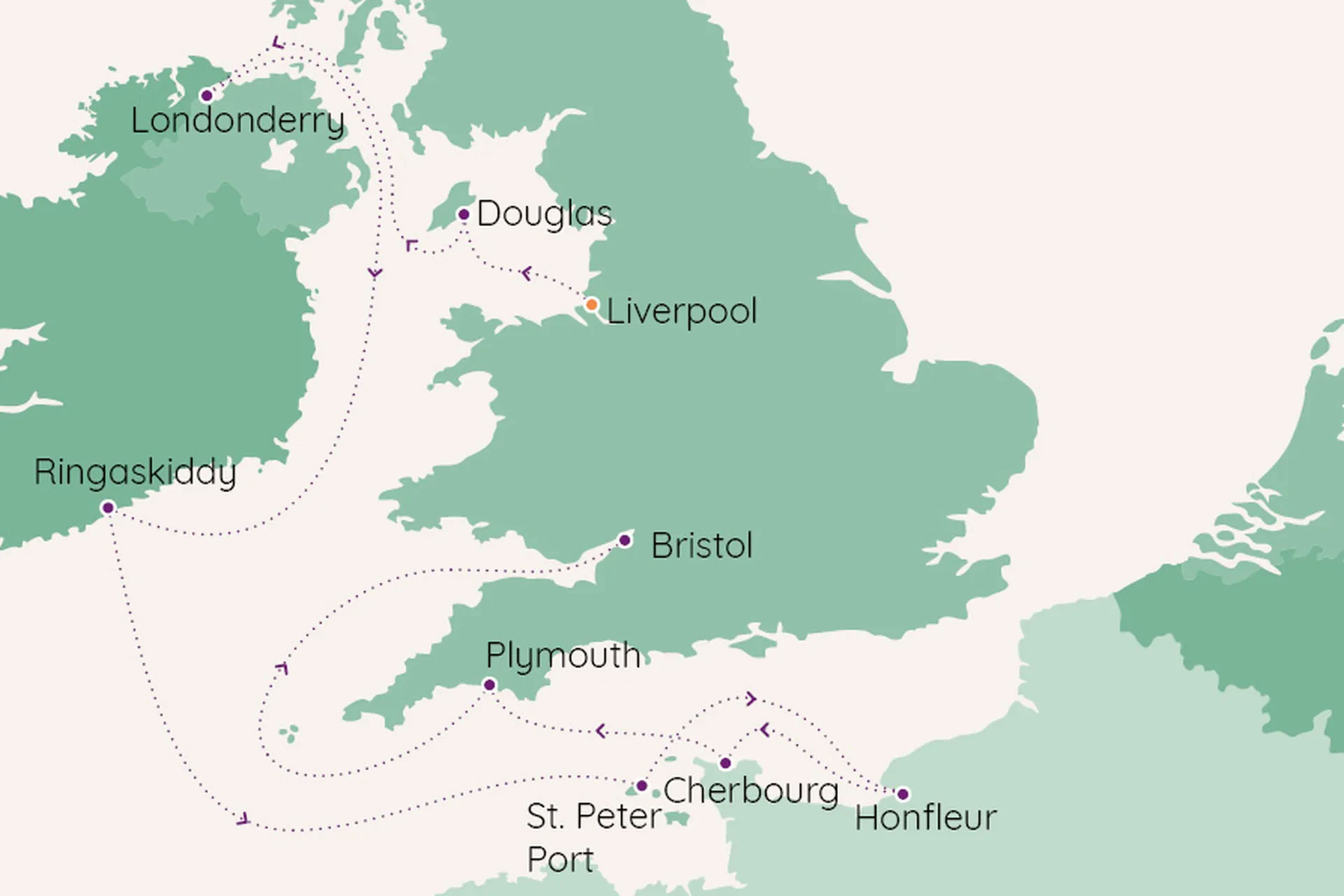 UK, Ireland & France Discovery Routes Map