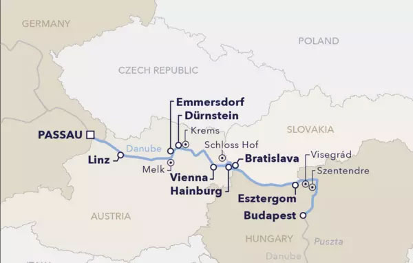 Danube Rhapsody from Passau Routes Map