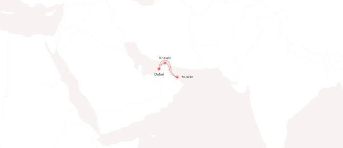 3 Night Khasab - Muscat Cruise Routes Map