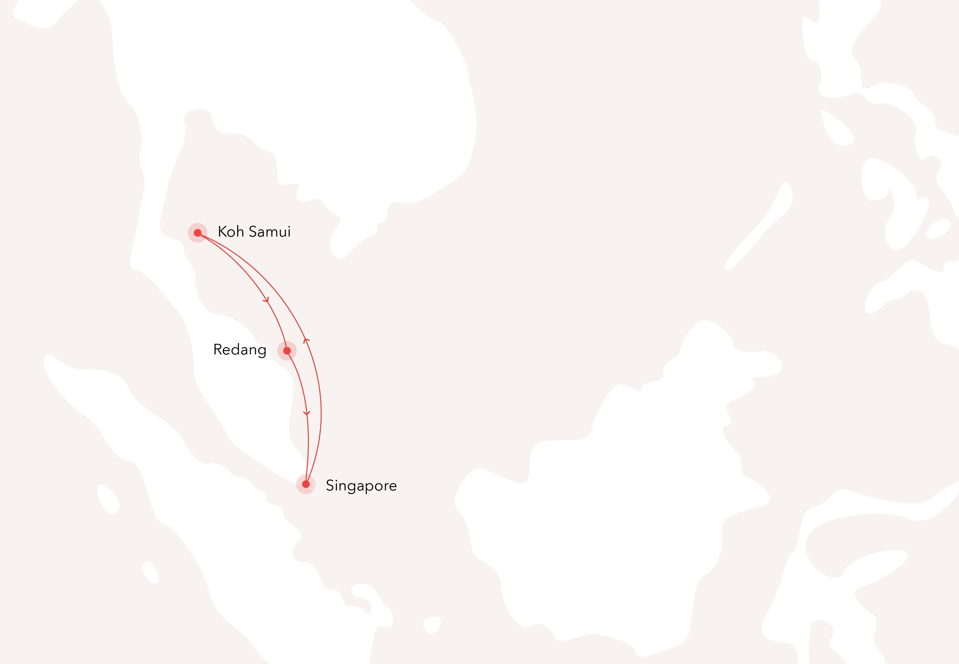 4 Nights: Singapore – High Sea – Koh Samui - Redang – Singapore Routes Map