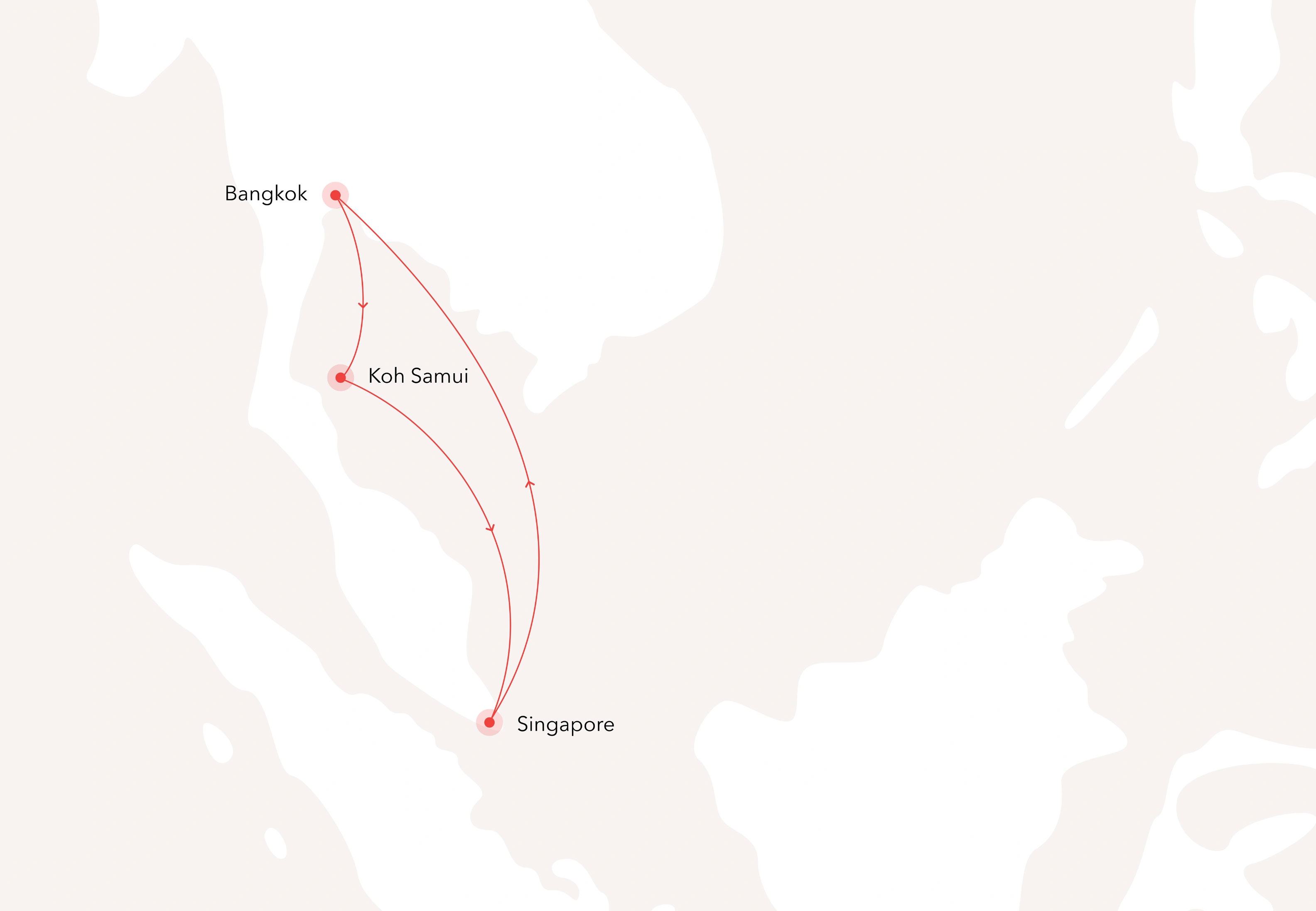 5 Nights: Singapore – High Sea – Bangkok – Koh Samui - High Seas - Singapore Routes Map