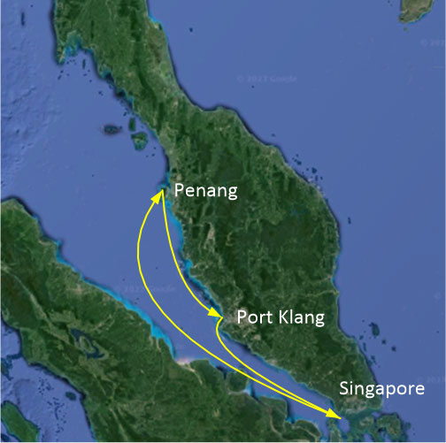 NY Sale: Singapore–Penang–Port Klang-Singapore (Tuesday) Routes Map